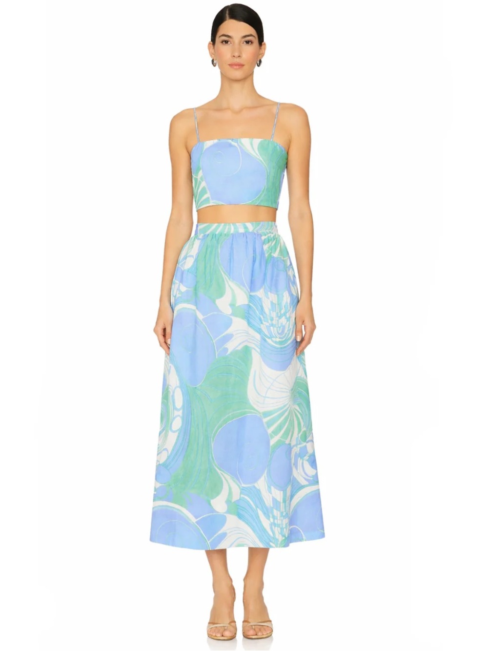 RHODE Blue and Green Swirl Maxi Skirt